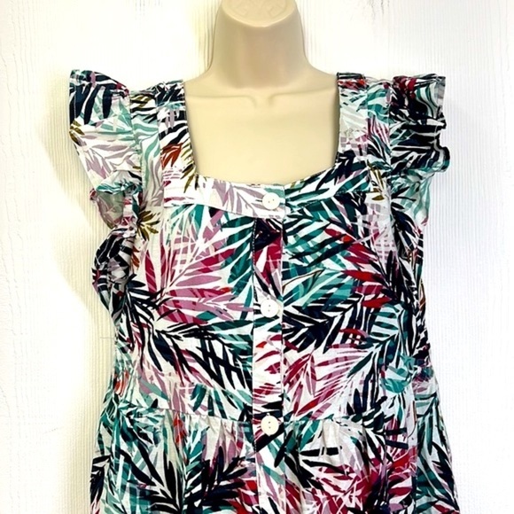 Beachlunchlounge - Colorful Bright Palm Leaves Button Up Midi Dress Size Small - Picture 3 of 12